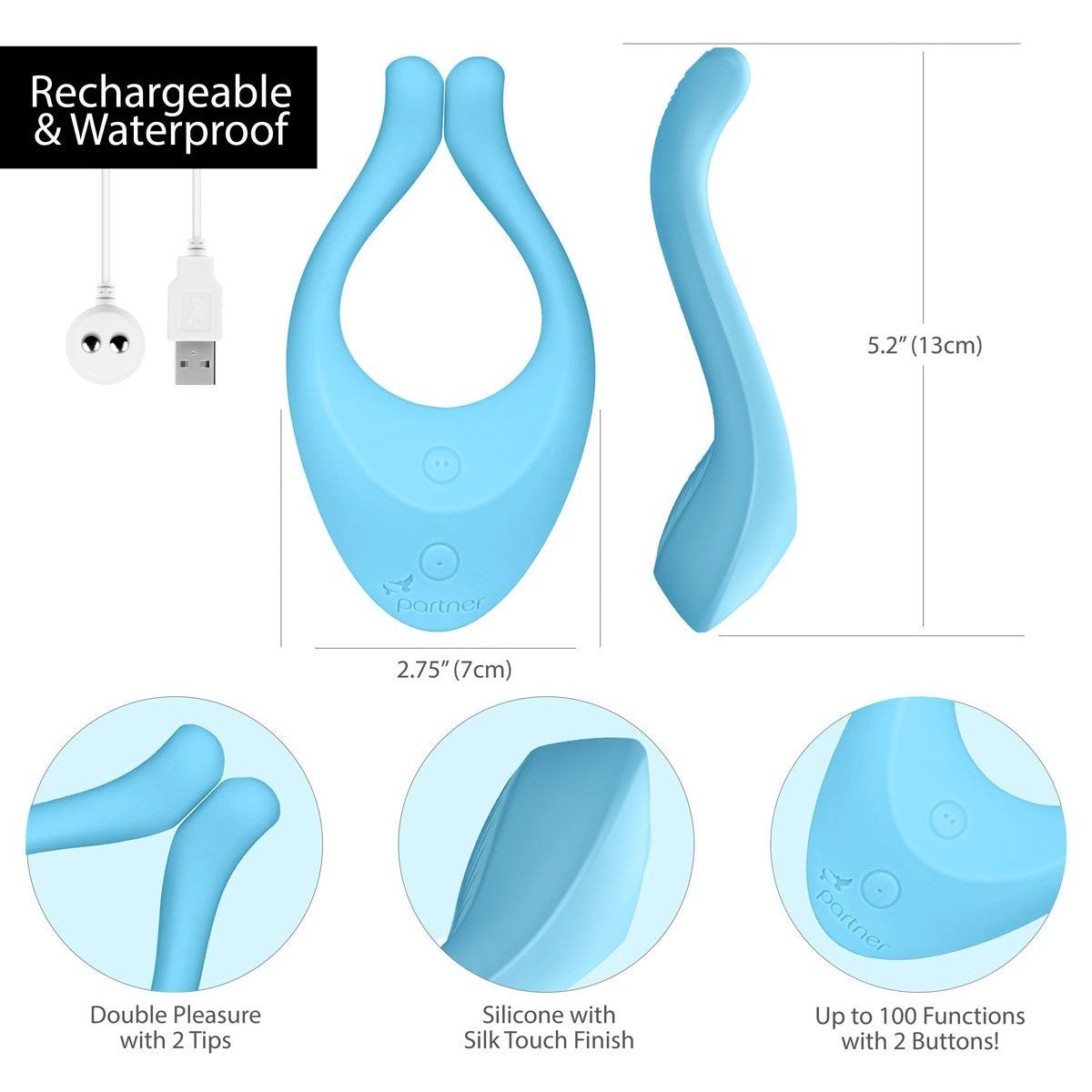 Satisfyer Partner Multifun Couples Vibrator in Light Blue