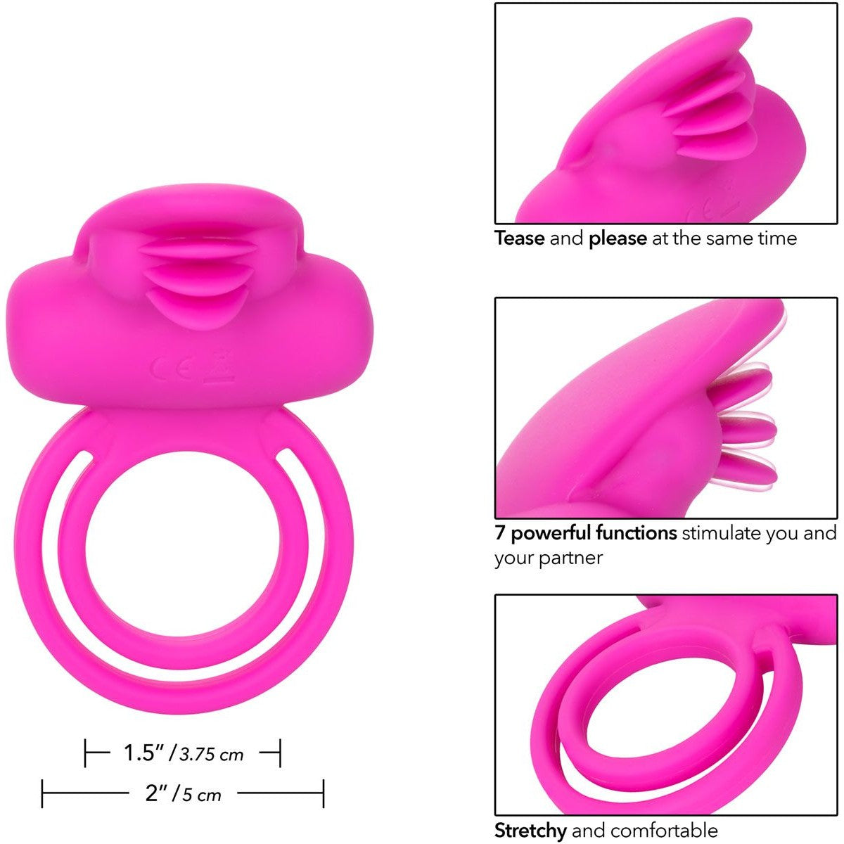 Dual Clit Flicker Vibrating Cock Ring in Pink