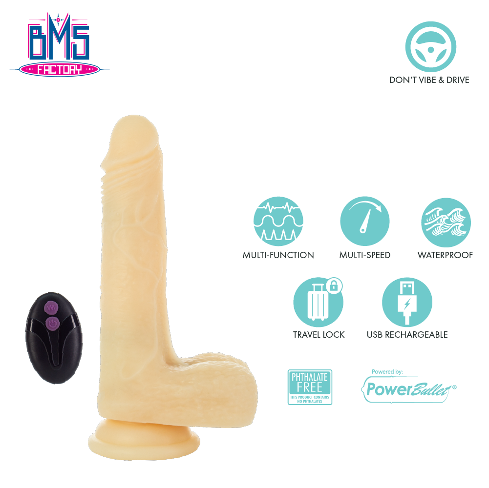 BMS PL Amazing Adam Vibrating & Rotating Ivory Dildo 7" with Remote