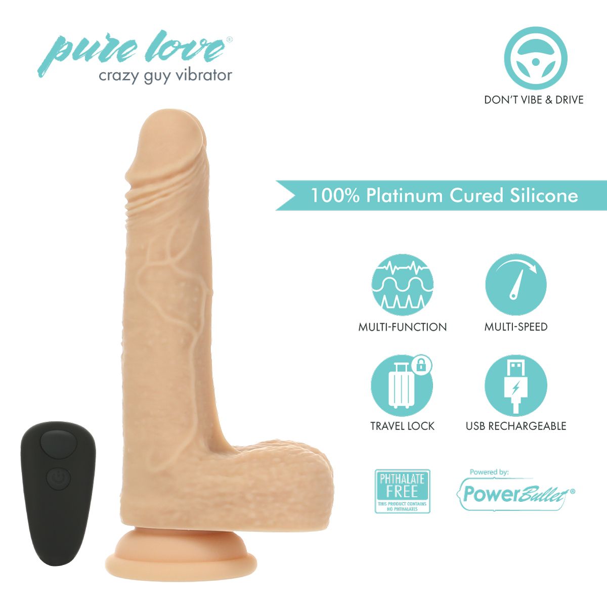 BMS PL Crazy Guy Thrusting, Vibrating & Rotating Ivory Dildo 7" with Remote