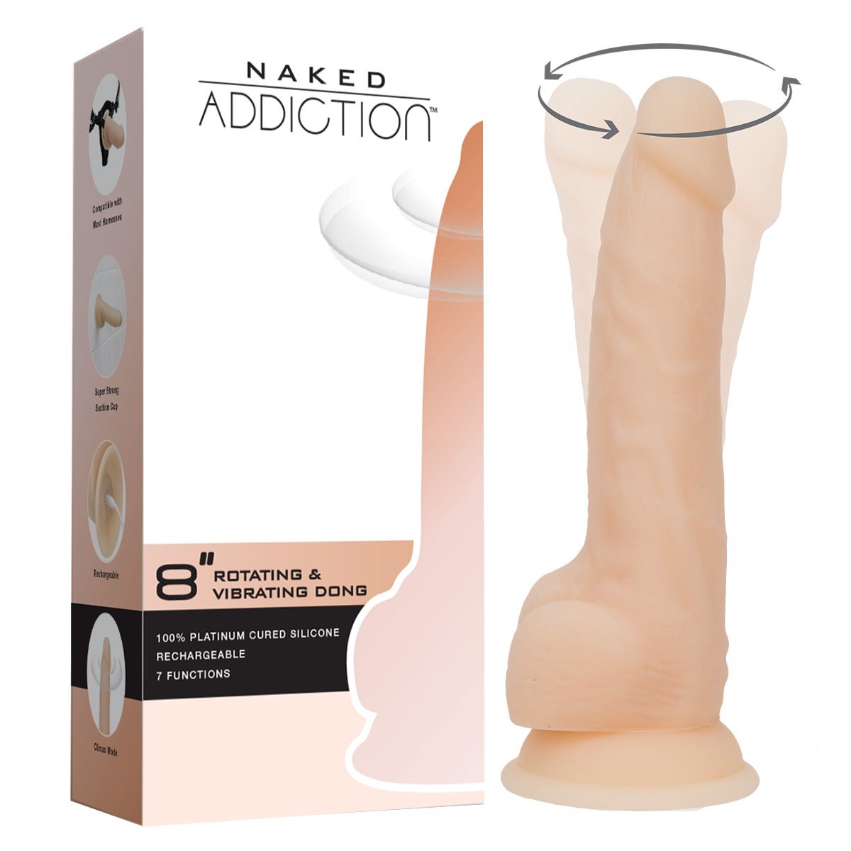 Naked Addiction Vibrating & Rotating 8" Dildo in Ivory