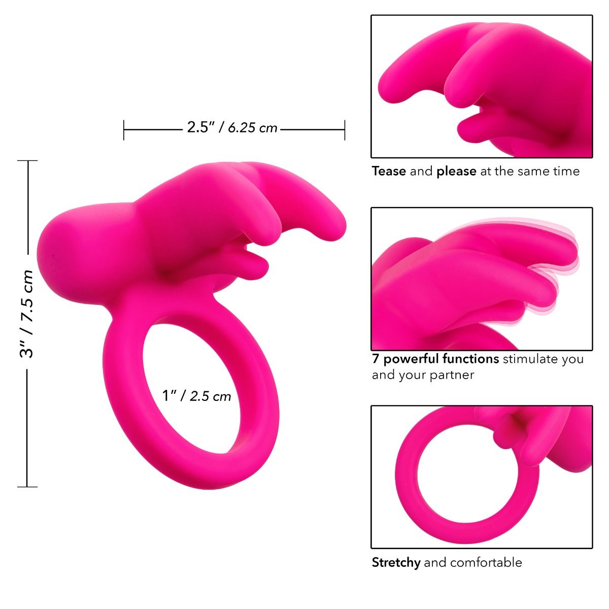 Triple Clit Flicker Vibrating Penis Ring in Pink
